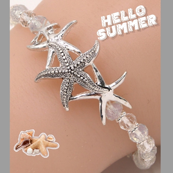 ANTIQUED SILVER STARFISH STRETCH BRACELET - Picture 2 of 4